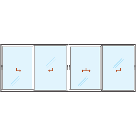 Baie vitrée coulissante ALU Gamme Confort à 4 vantaux sur 3 rails - Energy Fenêtres